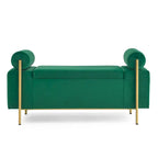Velvet Storage Ottoman Bench with Cylindrical Arms and Iron Legs