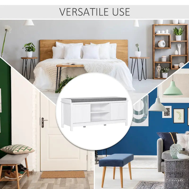 Entryway Shoe Bench Storage Ottoman with Sliding Doors, Adjustable Shelving, 6 Compartments, and Padded Seat, Holds 10 Pairs