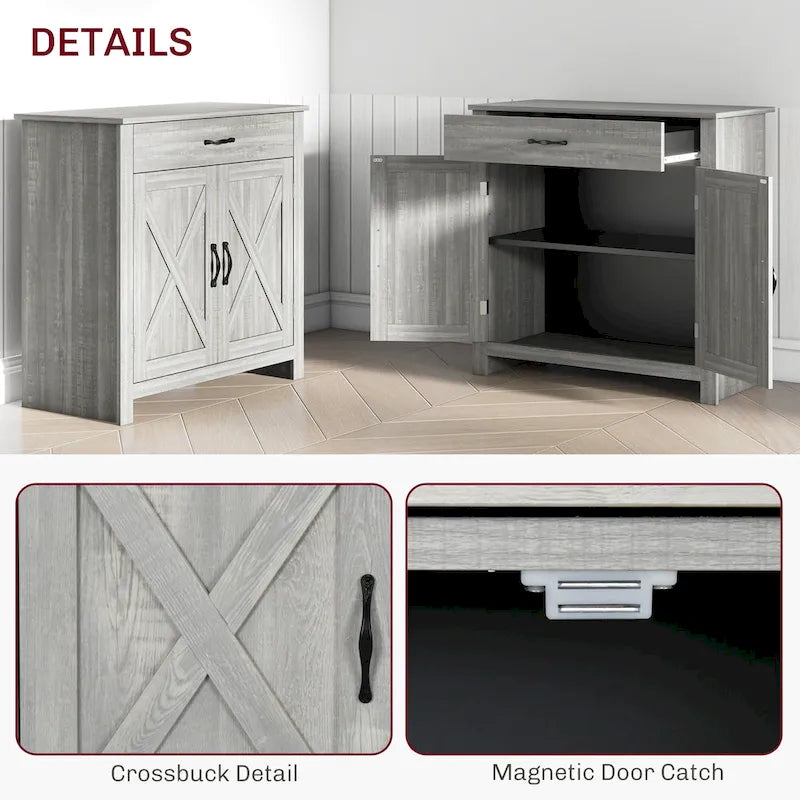 Farmhouse Sideboard Buffet Cabinet, Barn Door Coffee Bar Cabinet with Drawer and Adjustable Shelf