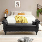 63 PU Upholstered End of Bed Bench with Flip Top Storage and Nailhead Trim