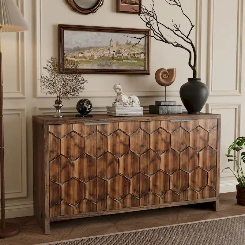 Accent Cabinet 4 Door Wooden Cabinet Sideboard Buffet Server Cabinet Storage Cabinet, for Living Room, Entryway, Hallway