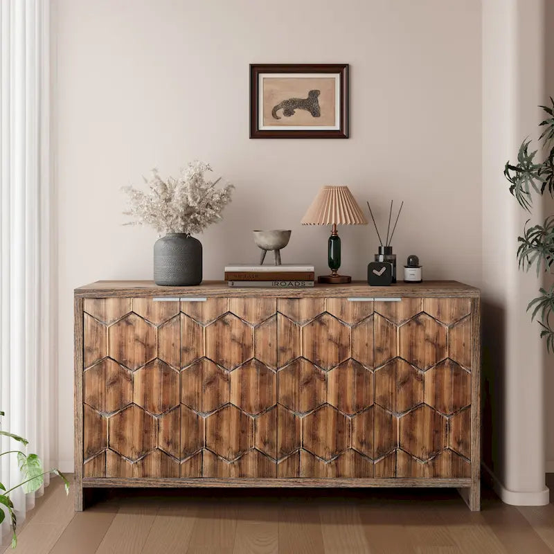 Accent Cabinet 4 Door Wooden Cabinet Sideboard Buffet Server Cabinet Storage Cabinet, for Living Room, Entryway, Hallway