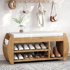 Retro Multifunctional Storage Bench with Cushion and Curved Side Panel for Entrance and Living room
