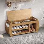 Retro Multifunctional Storage Bench with Cushion and Curved Side Panel for Entrance and Living room