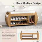 Retro Multifunctional Storage Bench with Cushion and Curved Side Panel for Entrance and Living room