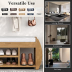 Retro Multifunctional Storage Bench with Cushion and Curved Side Panel for Entrance and Living room