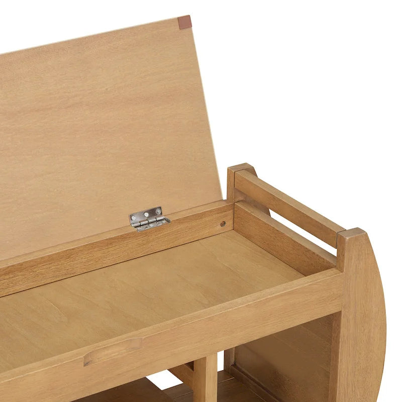 Retro Multifunctional Storage Bench with Cushion and Curved Side Panel for Entrance and Living room