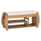 Retro Multifunctional Storage Bench with Cushion and Curved Side Panel for Entrance and Living room