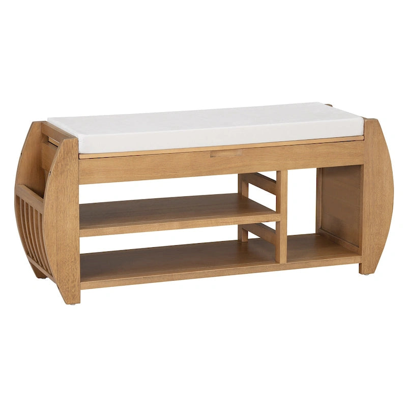 Retro Multifunctional Storage Bench with Cushion and Curved Side Panel for Entrance and Living room