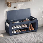 Retro Multifunctional Storage Bench with Cushion and Curved Side Panel for Entrance and Living room