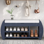 Retro Multifunctional Storage Bench with Cushion and Curved Side Panel for Entrance and Living room
