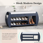 Retro Multifunctional Storage Bench with Cushion and Curved Side Panel for Entrance and Living room