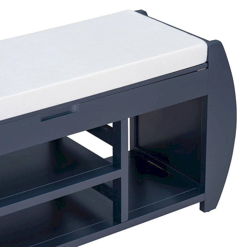 Retro Multifunctional Storage Bench with Cushion and Curved Side Panel for Entrance and Living room