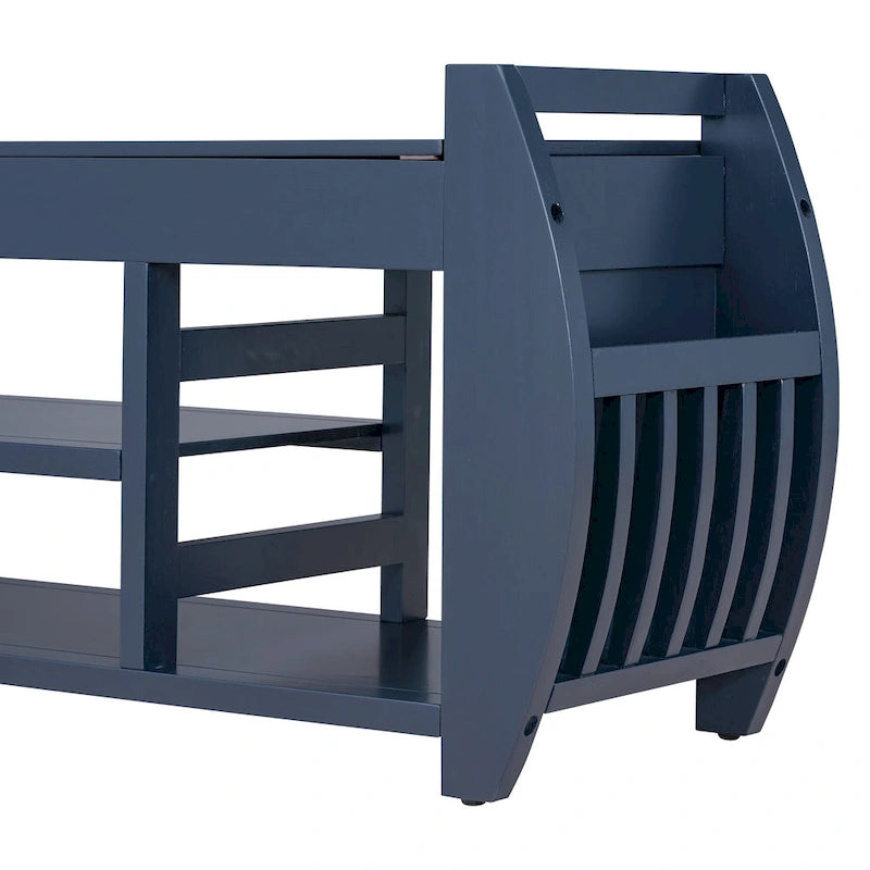 Retro Multifunctional Storage Bench with Cushion and Curved Side Panel for Entrance and Living room