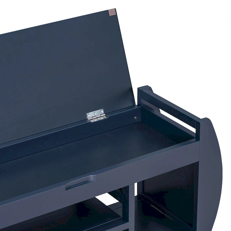 Retro Multifunctional Storage Bench with Cushion and Curved Side Panel for Entrance and Living room