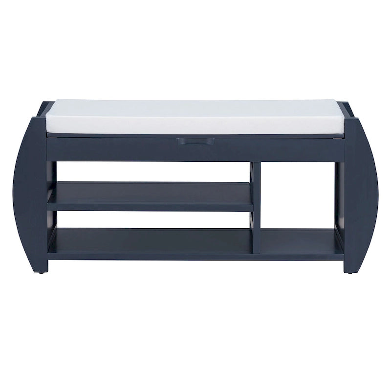 Retro Multifunctional Storage Bench with Cushion and Curved Side Panel for Entrance and Living room