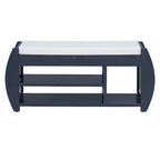 Retro Multifunctional Storage Bench with Cushion and Curved Side Panel for Entrance and Living room