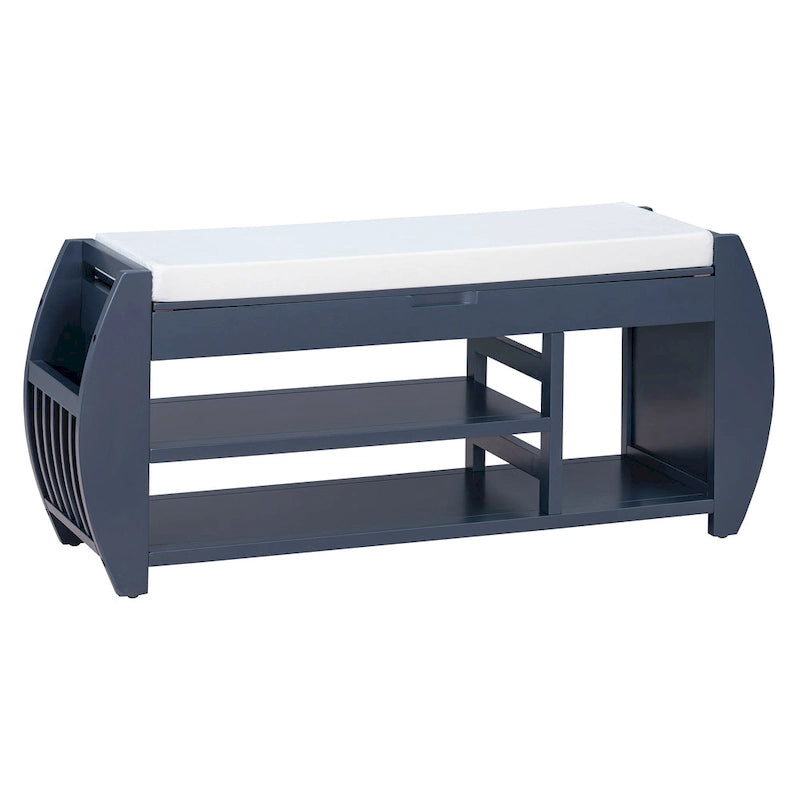 Retro Multifunctional Storage Bench with Cushion and Curved Side Panel for Entrance and Living room