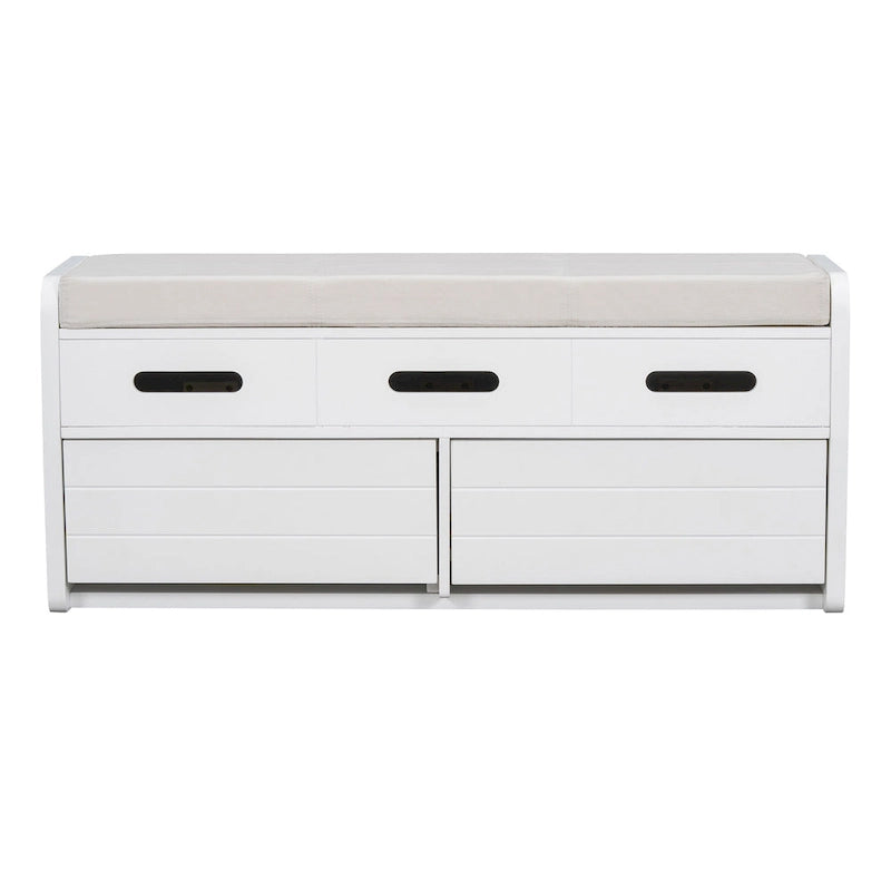 Rustic Storage Bench with 2 Drawers, Hidden Storage Space, and 3 False Drawers at the Top