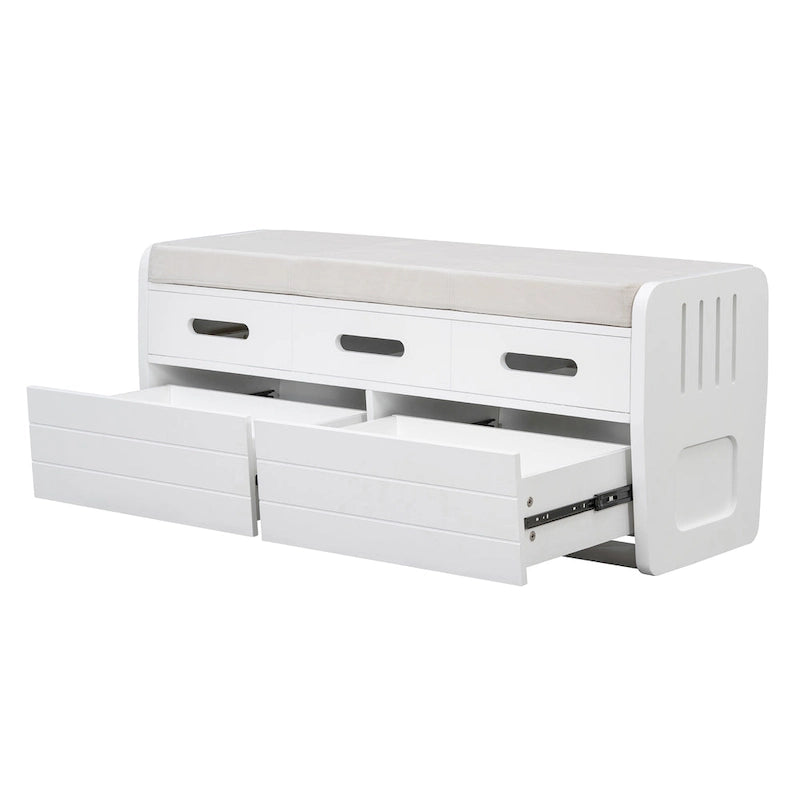 Rustic Storage Bench with 2 Drawers, Hidden Storage Space, and 3 False Drawers at the Top