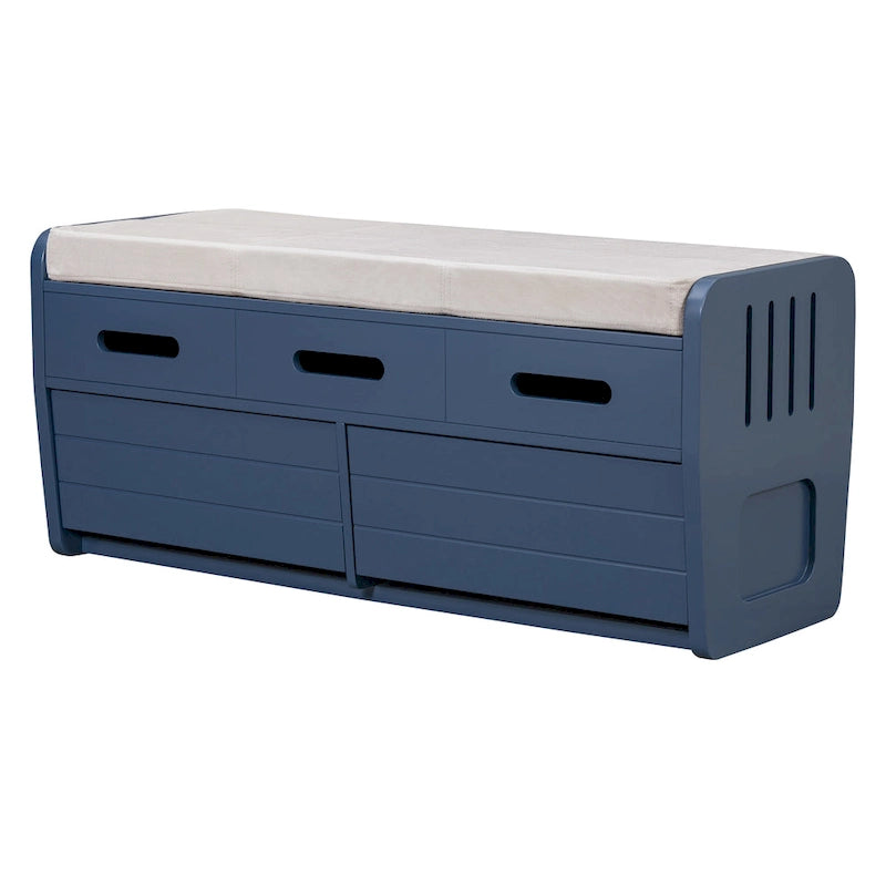 Rustic Storage Bench with 2 Drawers, Hidden Storage Space, and 3 False Drawers at the Top