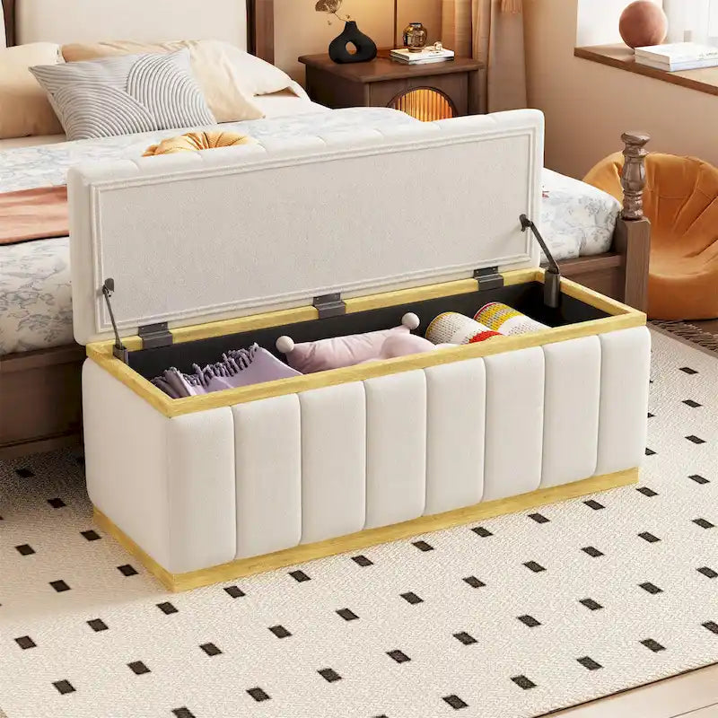 Linen Fabric Upholstered+Solid wood frame Bench