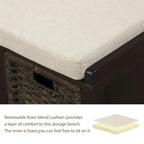 Rustic Storage Bench with 3 Removable Classic Rattan Basket , Entryway Bench Storage Bench with Removable Cushion