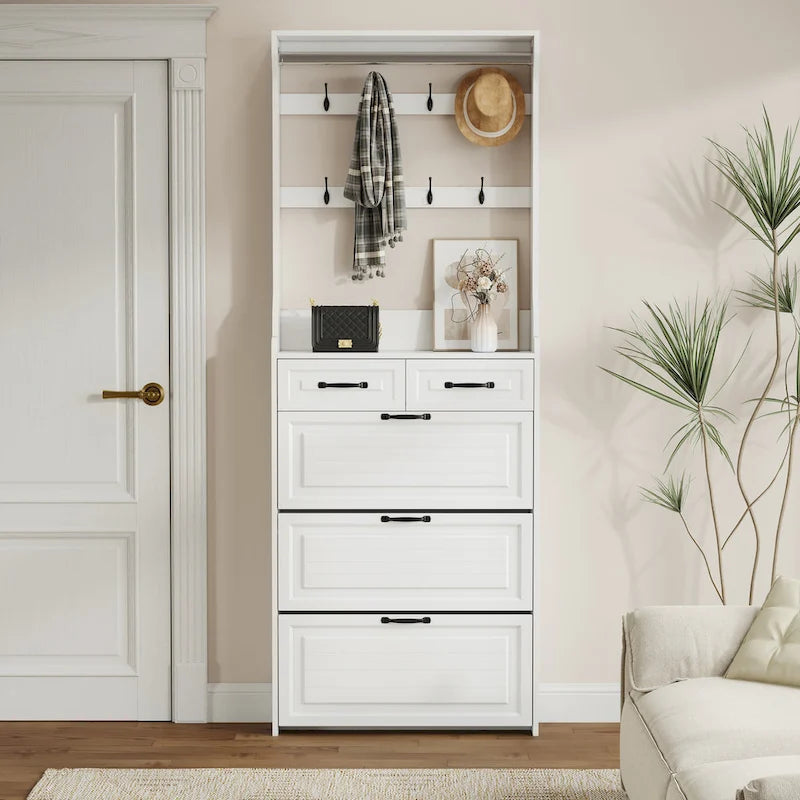 NEW White color shoe cabinet with 3 doors 2 drawers with hanger,large space for storage