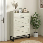 Narrow Shoe Cabinet, Industrial Shoe Storage Cabinet with 2 Flip Drawers, Adjustable Shelves, and Top Drawer
