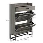 Narrow Shoe Cabinet, Industrial Shoe Storage Cabinet with 2 Flip Drawers, Adjustable Shelves, and Top Drawer