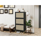 Rattan 3 Door Shoe Rack, Freestanding Modern Shoe Storage Cabinet
