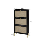 Rattan 3 Door Shoe Rack, Freestanding Modern Shoe Storage Cabinet