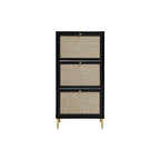 Rattan 3 Door Shoe Rack, Freestanding Modern Shoe Storage Cabinet