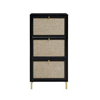 Rattan 3 Door Shoe Rack, Freestanding Modern Shoe Storage Cabinet