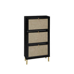 Rattan 3 Door Shoe Rack, Freestanding Modern Shoe Storage Cabinet