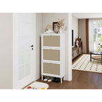 Rattan 3 Door Shoe Rack, Freestanding Modern Shoe Storage Cabinet