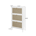 Rattan 3 Door Shoe Rack, Freestanding Modern Shoe Storage Cabinet