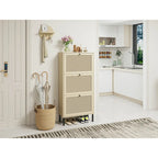Rattan 3 Door Shoe Rack, Freestanding Modern Shoe Storage Cabinet