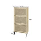 Rattan 3 Door Shoe Rack, Freestanding Modern Shoe Storage Cabinet