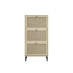 Rattan 3 Door Shoe Rack, Freestanding Modern Shoe Storage Cabinet