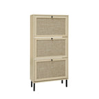 Rattan 3 Door Shoe Rack, Freestanding Modern Shoe Storage Cabinet