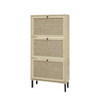 Rattan 3 Door Shoe Rack, Freestanding Modern Shoe Storage Cabinet