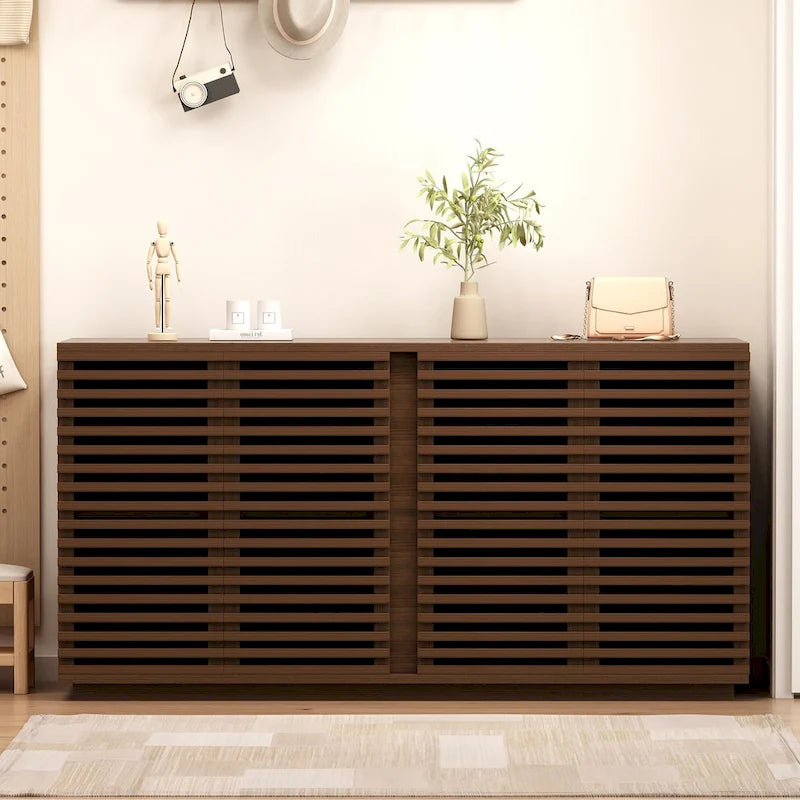 Hollow Cabinet Door Large Storage Cabinet For Living Room,Dining Room,Bedroom,Hall,Rosewood Oak,59.92W X 15.75D X 29.53H