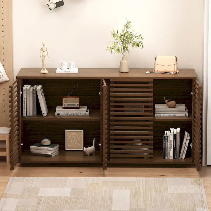 Hollow Cabinet Door Large Storage Cabinet For Living Room,Dining Room,Bedroom,Hall,Rosewood Oak,59.92W X 15.75D X 29.53H