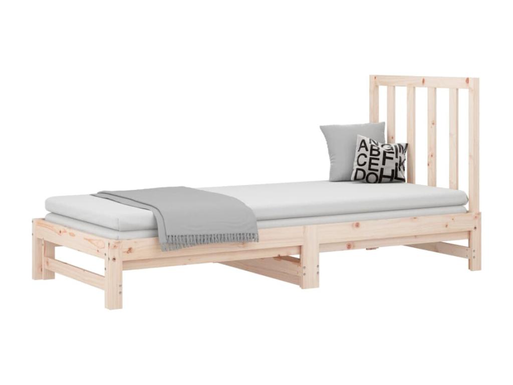 Brown Pine Wood Bed, 2 x 90 x 190 cm