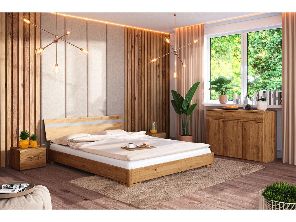 Natural Oak Wood Bed, 160 x 200 cm