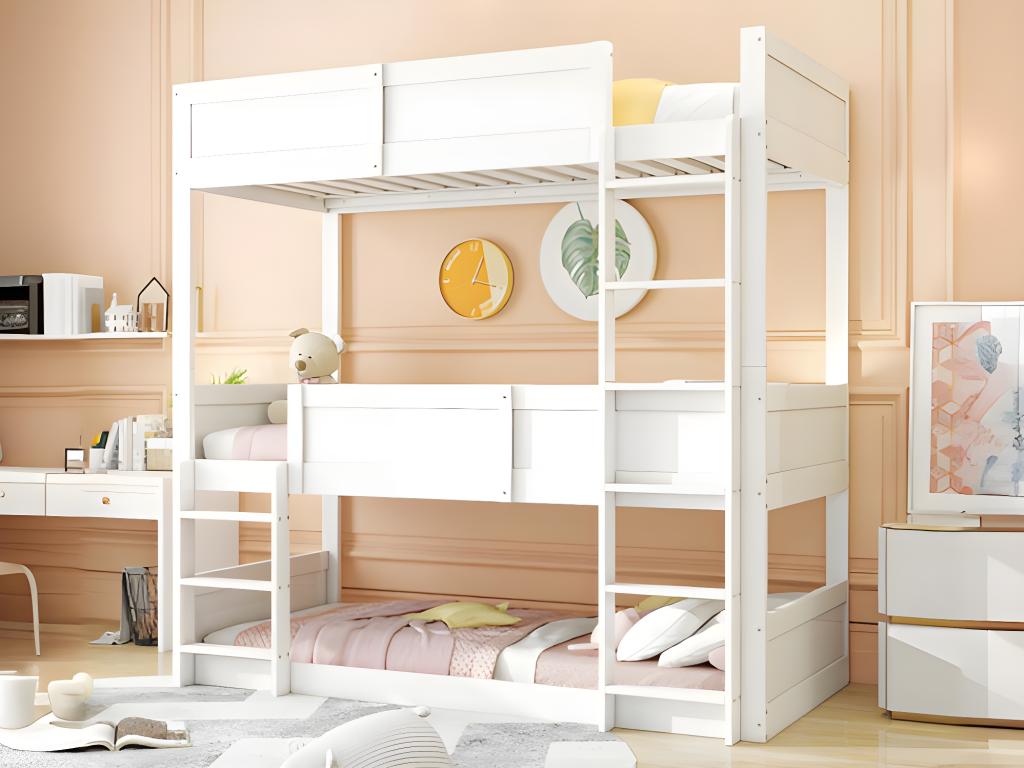 White Solid Wood Bed, 3 x 90 x 200 cm