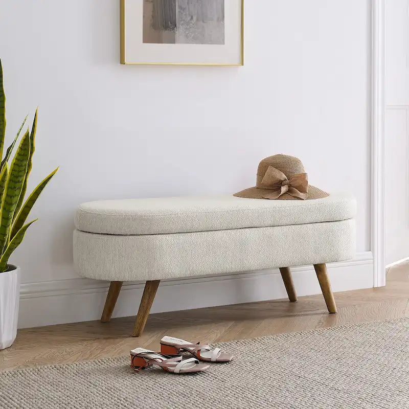 Ottoman Oval Storage Bench Rubber Wood Legs - 43.5Lx16Wx16H