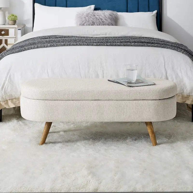 Ottoman Oval Storage Bench Rubber Wood Legs - 43.5Lx16Wx16H