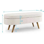 Ottoman Oval Storage Bench Rubber Wood Legs - 43.5Lx16Wx16H